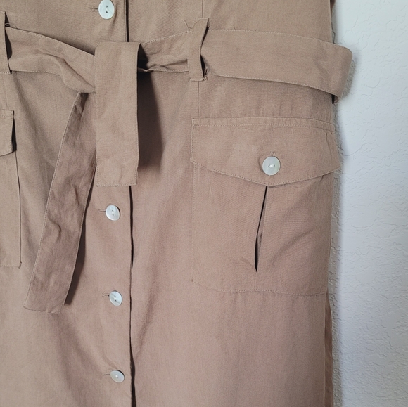 Vintage HASLTON Khaki Sleeveless Button-Down Dress Sz 12 - Picture 8 of 13